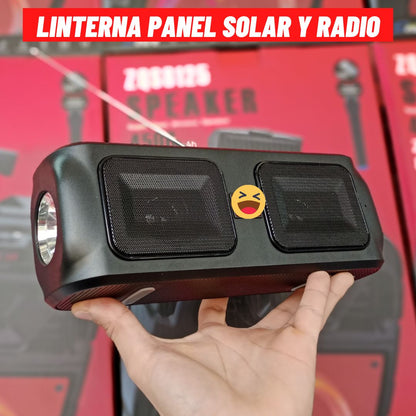 Linterna recargable con panel solar y radio FM 500m de distancia