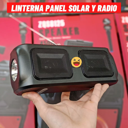 Linterna recargable con panel solar y radio FM 500m de distancia
