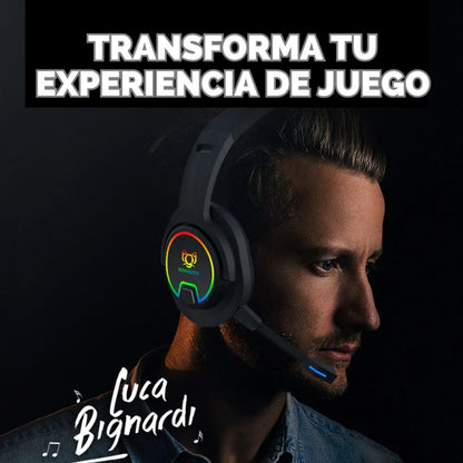 Diadema Gamer Rgb Microfono Bajos Profundos Auriculares V10