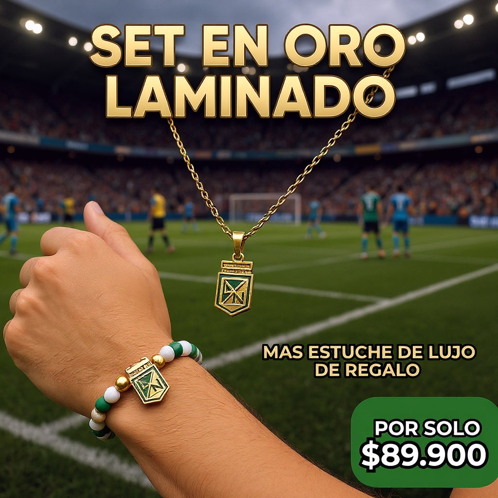 Pulsera + Collar Atl Nacional ⭐️ | Oro lamiando + Estuche de Lujo 🎁