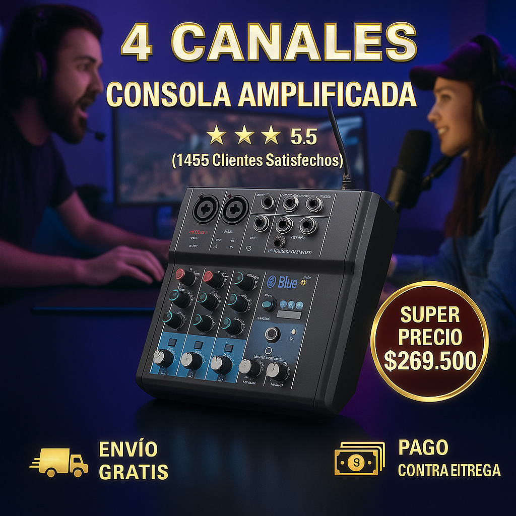 Consola Mezclador de Sonido r 4 Canales mas regalo +Microfono Bm800 de REGALO 🎁